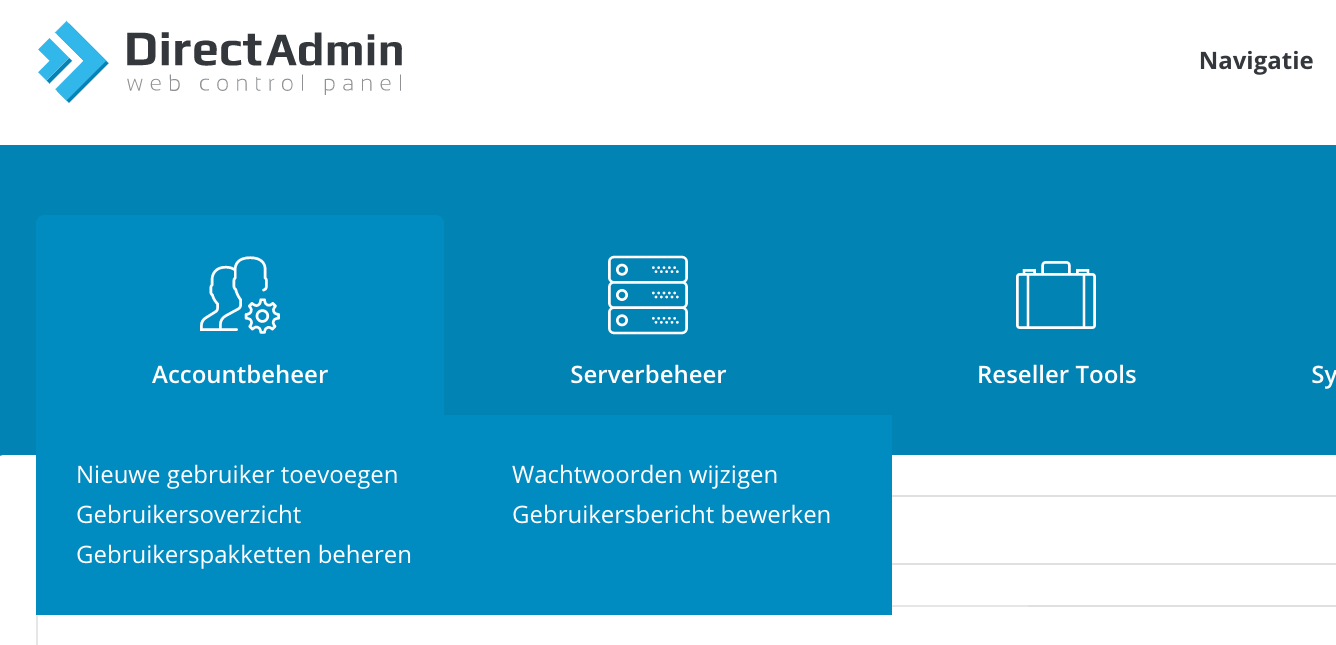 Reseller accountbeheer in DirectAdmin.
