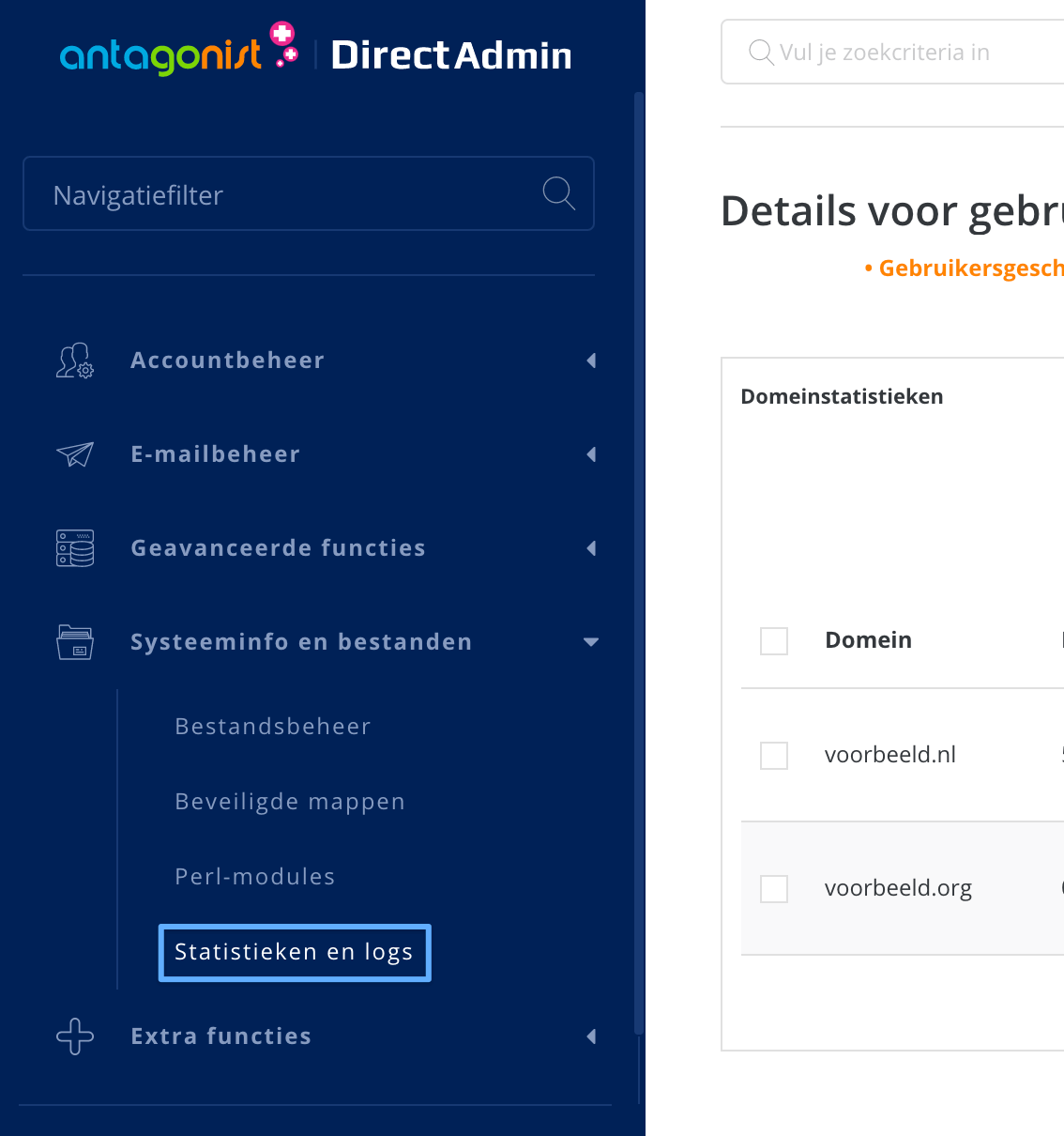 Logs inzien in DirectAdmin.