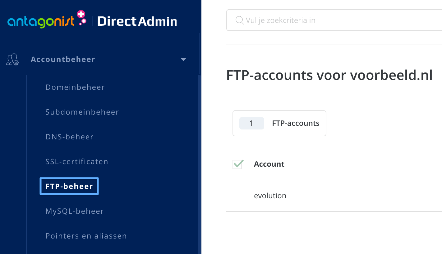 FTP-accounts beheren in DirectAdmin.