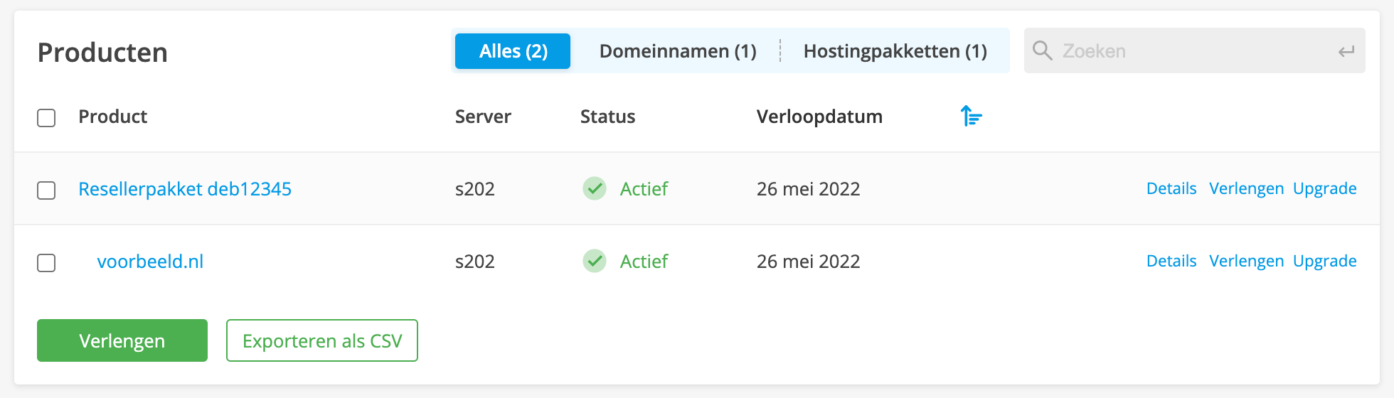 Klik op het Resellerpakket dat je wilt aanpassen.