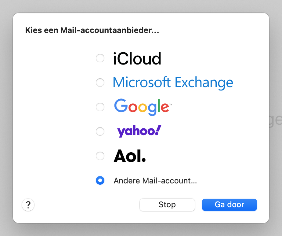 Kies voor 'Andere Mail-account...' in Apple Mail.