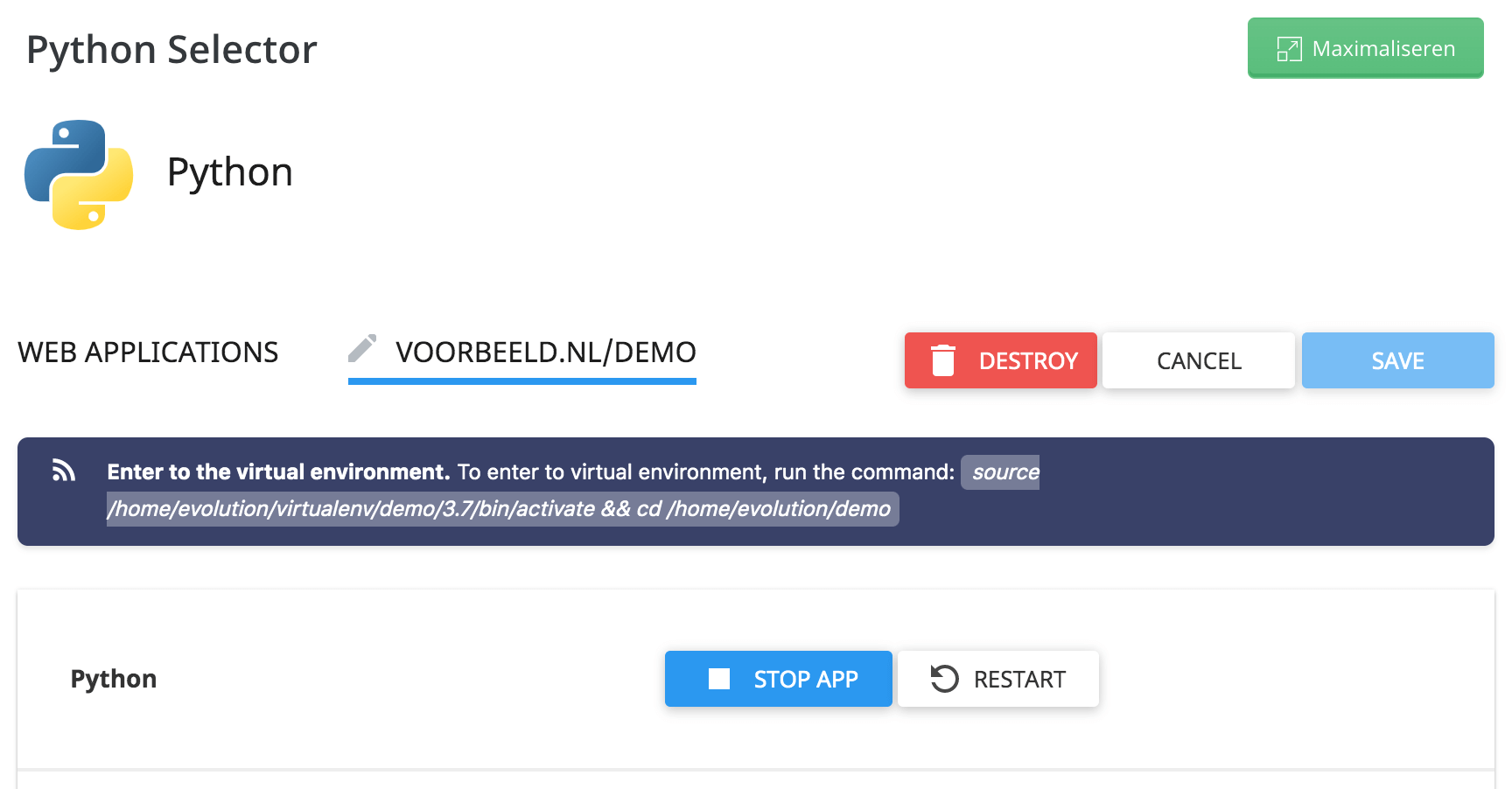 Virtualenv activeren en naar je projectmap navigeren.