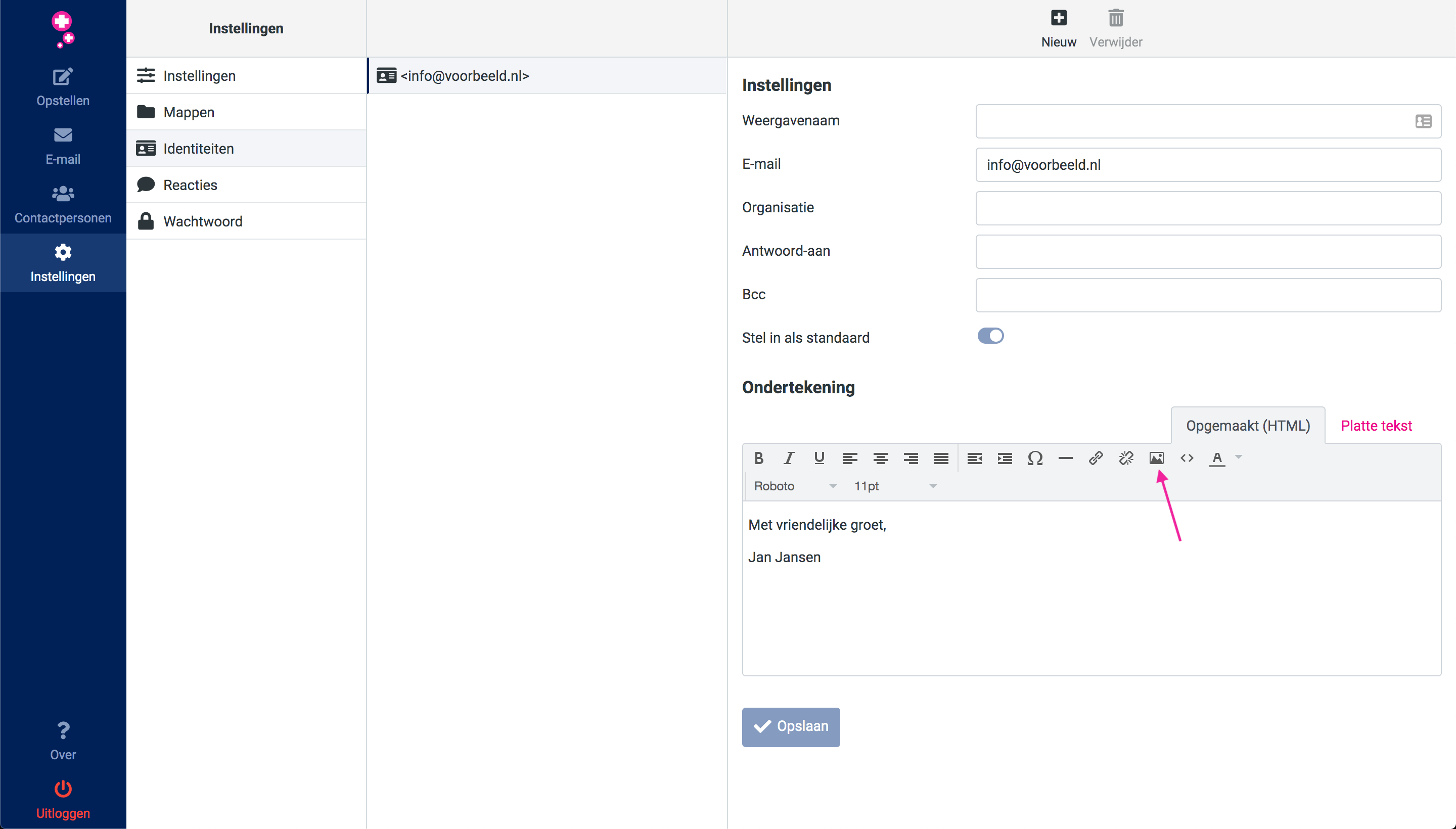 Klik op het afbeeldings-icoon in de toolbar.