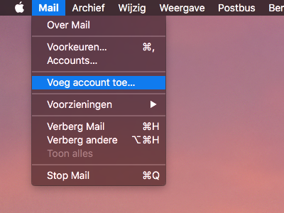 De optie 'Voeg account toe...' in Apple Mail.