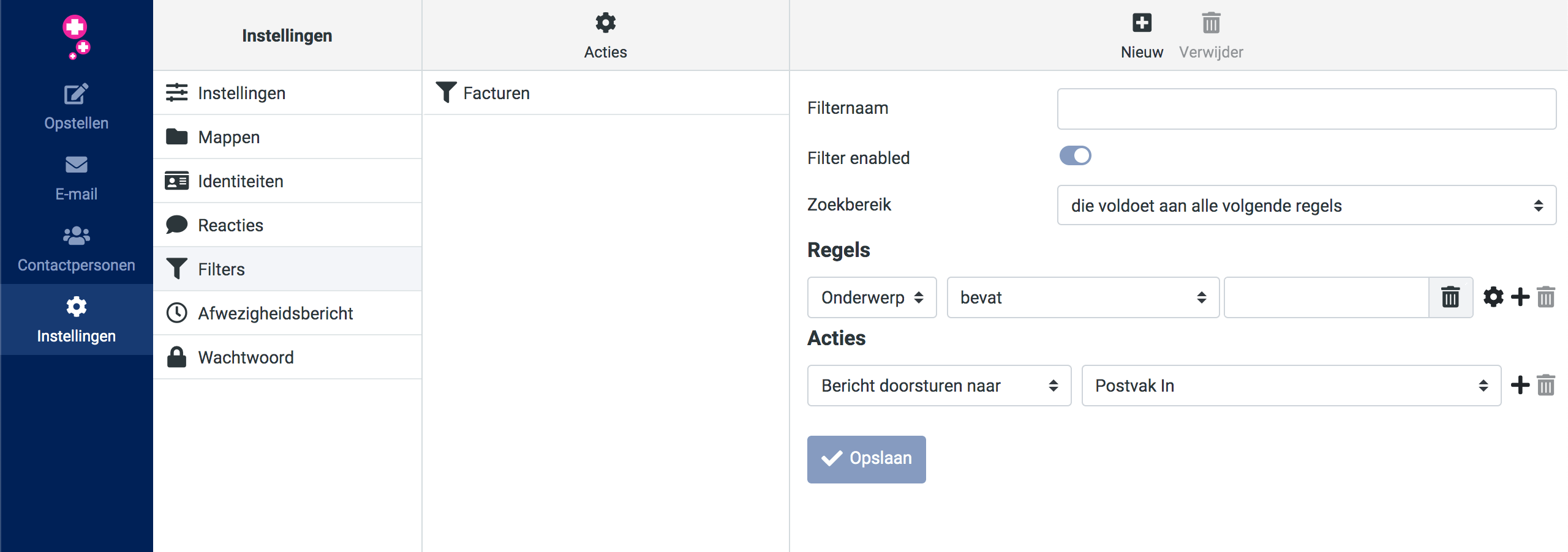 Een nieuw mailfilter aanmaken.