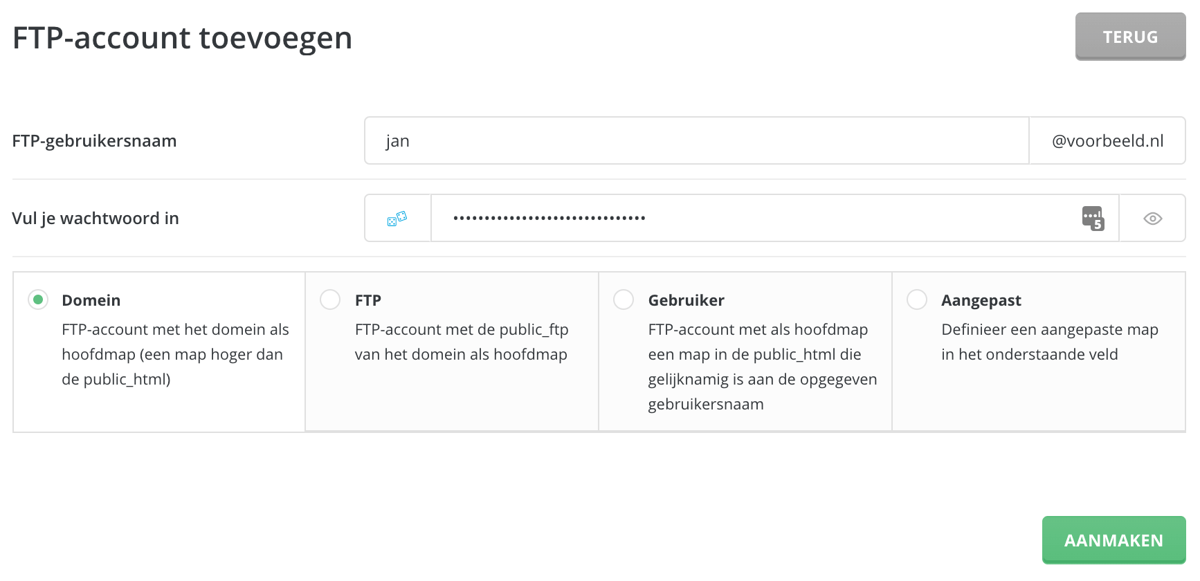 Het aanmaken van een FTP-account in DirectAdmin