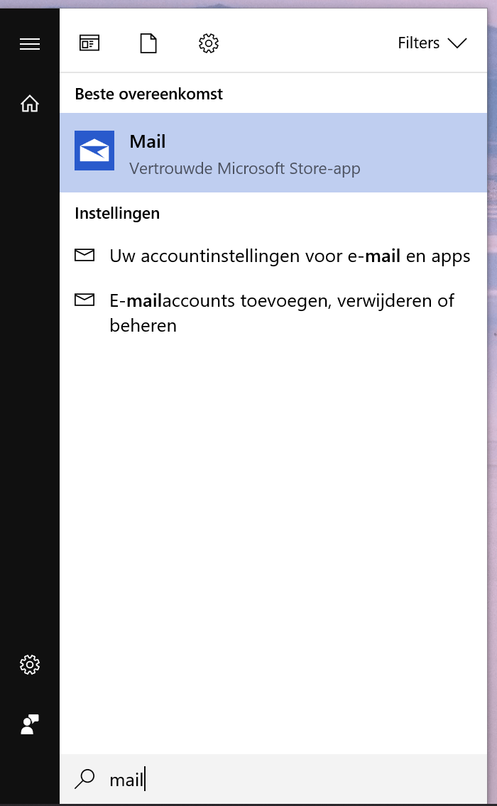 Start Windows 10 Mail vanuit het startmenu.