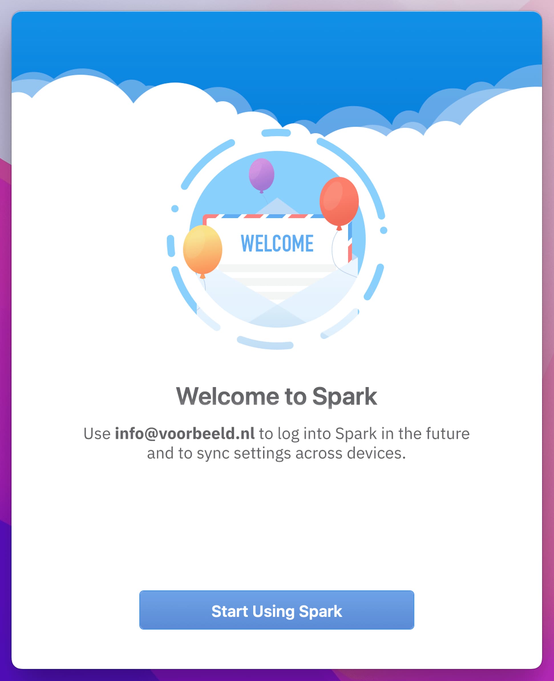 Laatste stap in de setup wizard van Spark.